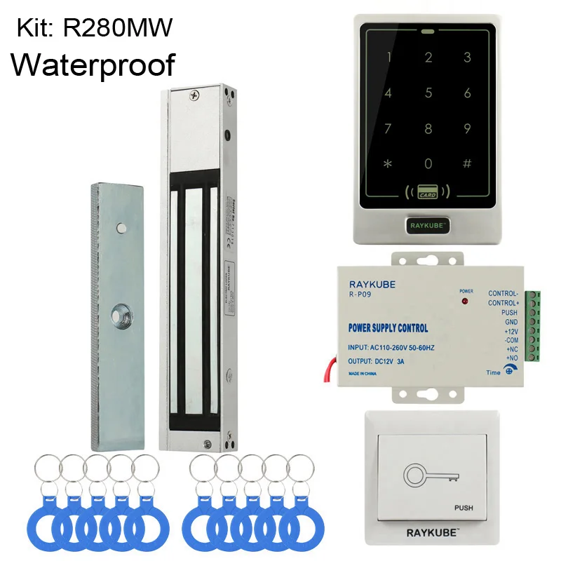 RAYKUBE RFID система контроля доступа двери DIY комплект с Электронный магнитный замок 12 В 3A блок питания сенсорная клавиатура доступа - Цвет: 280MW