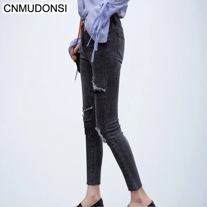 2019 Новый корейский стиль befree рваные джинсы для женщин push up skinny jeans Высокая талия джинсы женские узкие джинсы роковой дамы