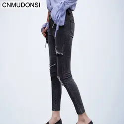 2019 Новый корейский стиль befree рваные джинсы для женщин push up skinny jeans Высокая талия джинсы женские узкие джинсы роковой дамы