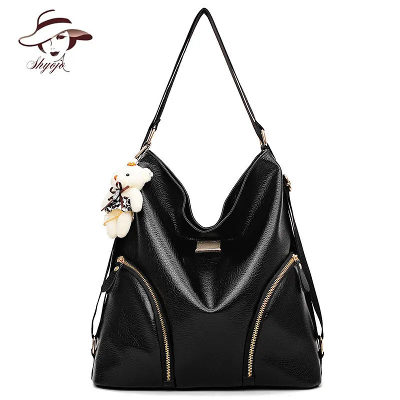 Large Capacity Bear Women Hobo Messenger Bags Double Zipper Shoulder Bag Soft PU Leather Handbag ...