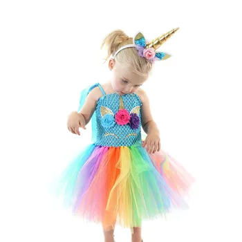 

Hot 2019 Summer Baby Girl Dress Anime Unicorn Tutu Child Princess Dress Cosplay Costume Party Children Vestido Clothing 3-11T