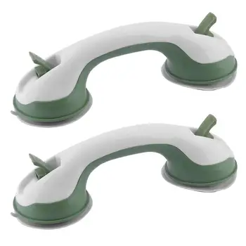 

White & Army Green Plastic Portable No Holes to Fill 2pcs Bathroom Grip Safety Suction Cup Shower Tub Grab Bar Handle Support