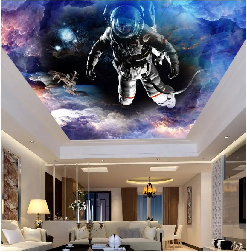 

WDBH custom 3d ceiling murals wallpaper Space star space shuttle astronaut painting 3d wall murals wallpaper for living room