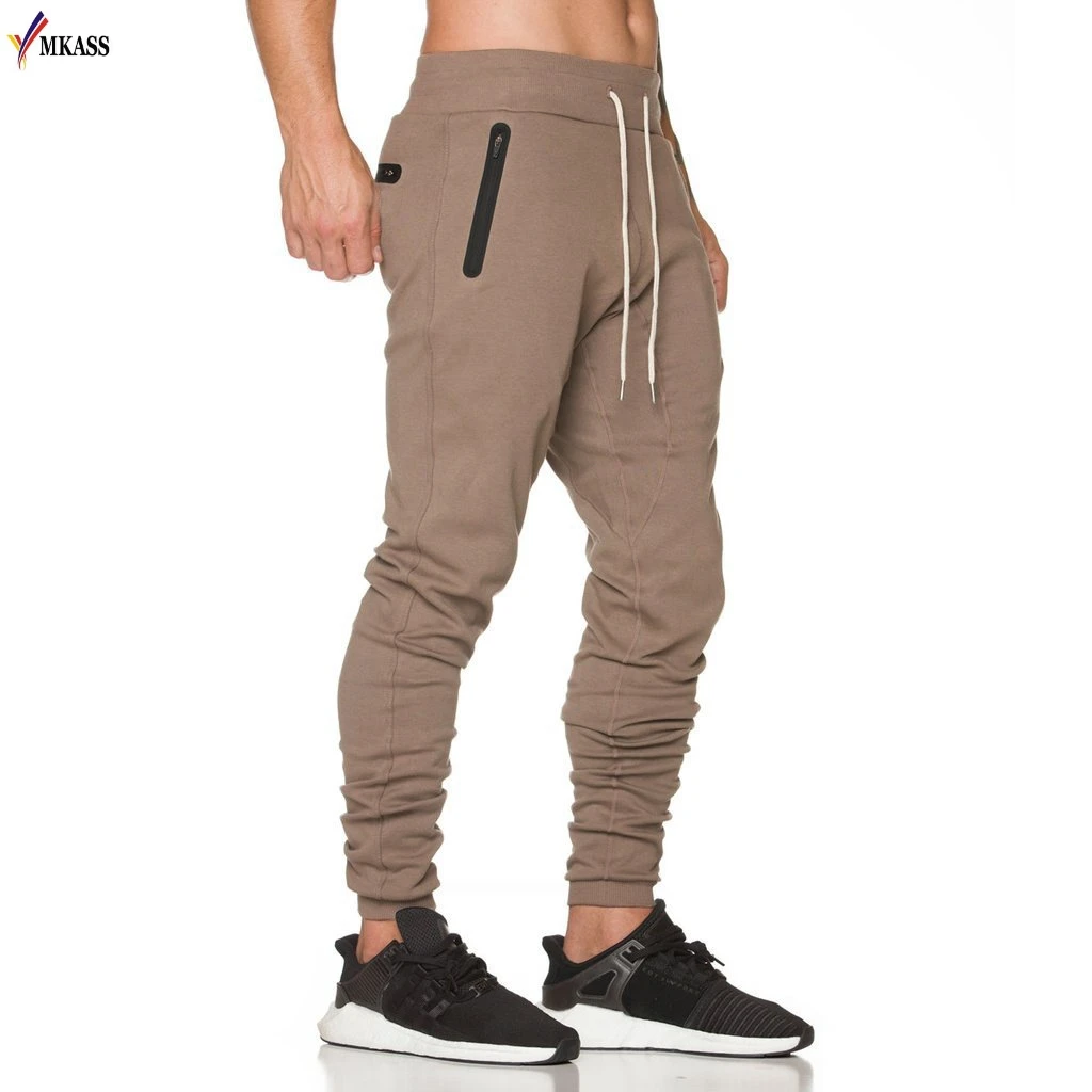 Hot Slae New Zipper Sweatpants Men Solid Workout Bodybuilding Clothing Casual  Fitness Joggers Pants Skinny Trousers