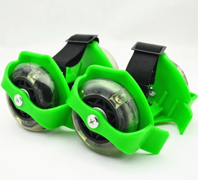 Детские подарки ролики на пятку портативные спортивные Freeline роликовые катки для катания на дорогах мигающие ролики с колесами детские роликовые коньки обувь - Цвет: Зеленый