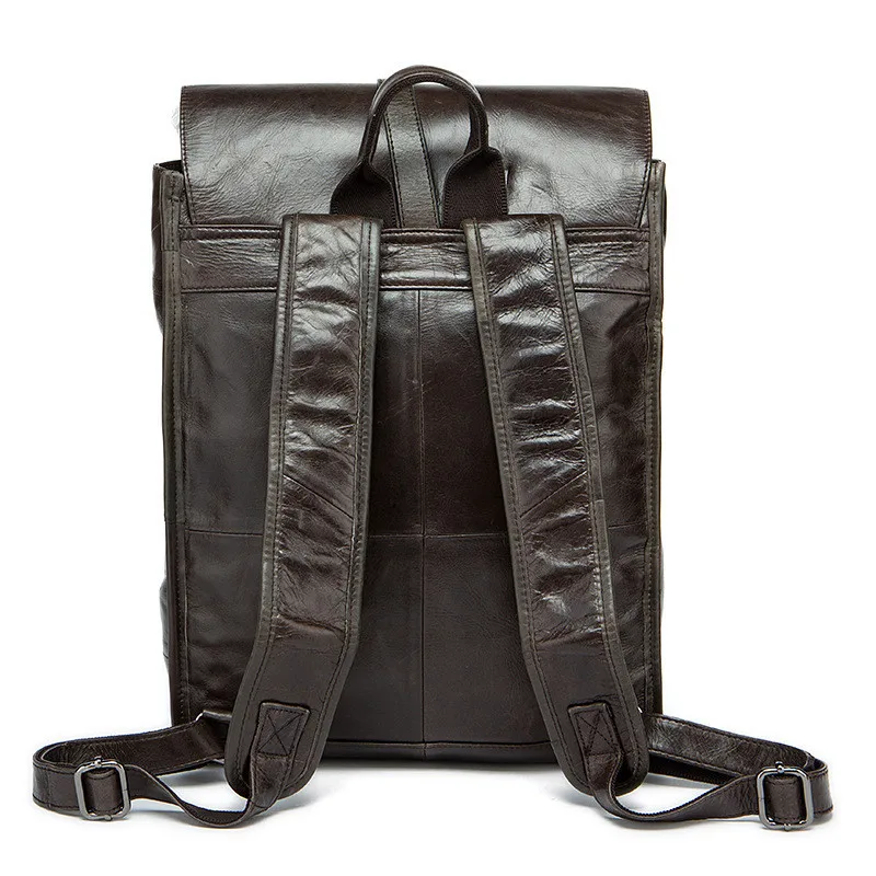 PNDME retro simple genuine leather men's women's backpack large capacity waterproof cowhide daily travel student schoolbag