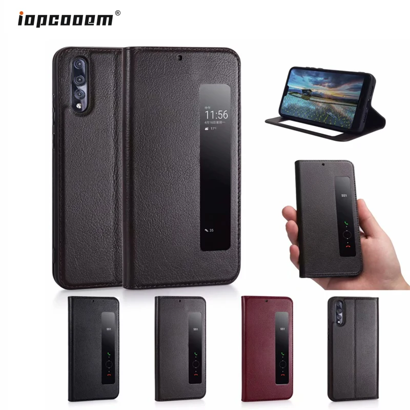 Huawei P20 Pro Case Vintage Genuine Leather Flip For Smart Sleep Window View Cover P20Pro Coque Bag | Мобильные телефоны и