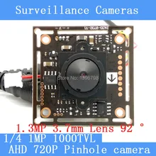 1mp AHD Мини Пинхол Камера CCTV 720 P мини ночного видения Камера модуль 1/4 «HD 1.3mp 3.7 мм объектив 92 градусов наблюдения Камера