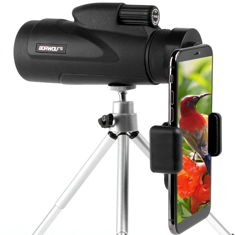Borwolf 12X50 أحادي تلسكوب HD للرؤية الليلية Bak4 بريزم نطاق مع الهاتف كليب ترايبود منظار ثنائي مقاوم للماء للصيد