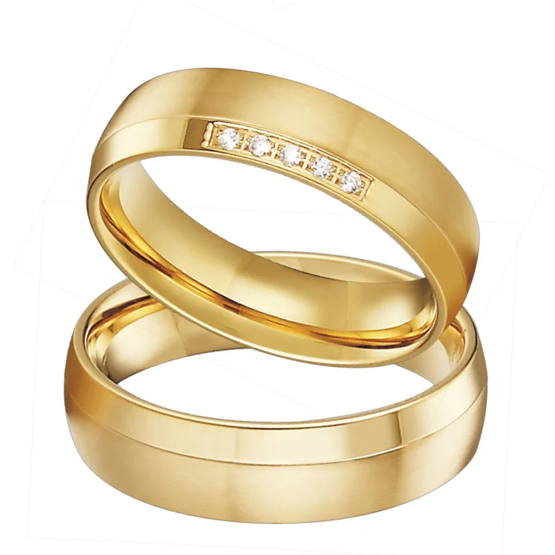Gold color Alliances engagement Wedding Rings pair lovers ladies women's Couple rings set anel anillos bijoux YR043 (3)