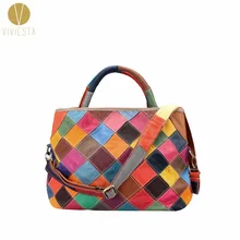 Клетчатая сумка на плечо из натуральной кожи в стиле пэчворк, женская большая Повседневная сумка-хобо из мягкой телячьей кожи