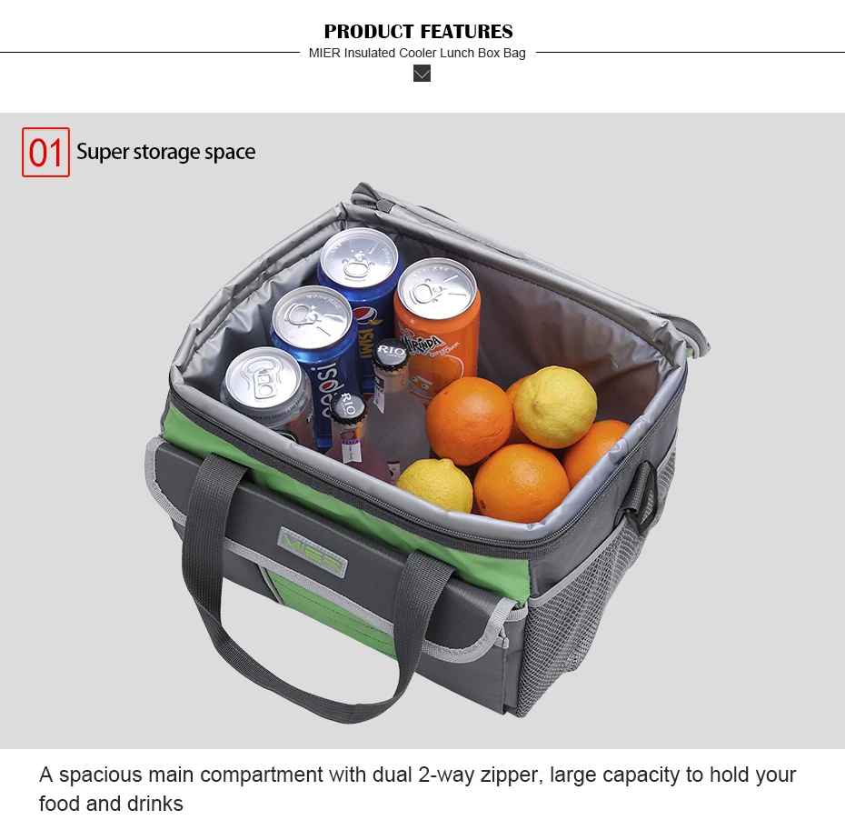 Fresco com Tampa de Acesso Térmico para Homem e Mulher Mier Vários Bolsos Piquenique Cooler Tote Macio Bolsa Rápido Grande Isolado Almoço 5 saco fresco com tampa de acesso rápido