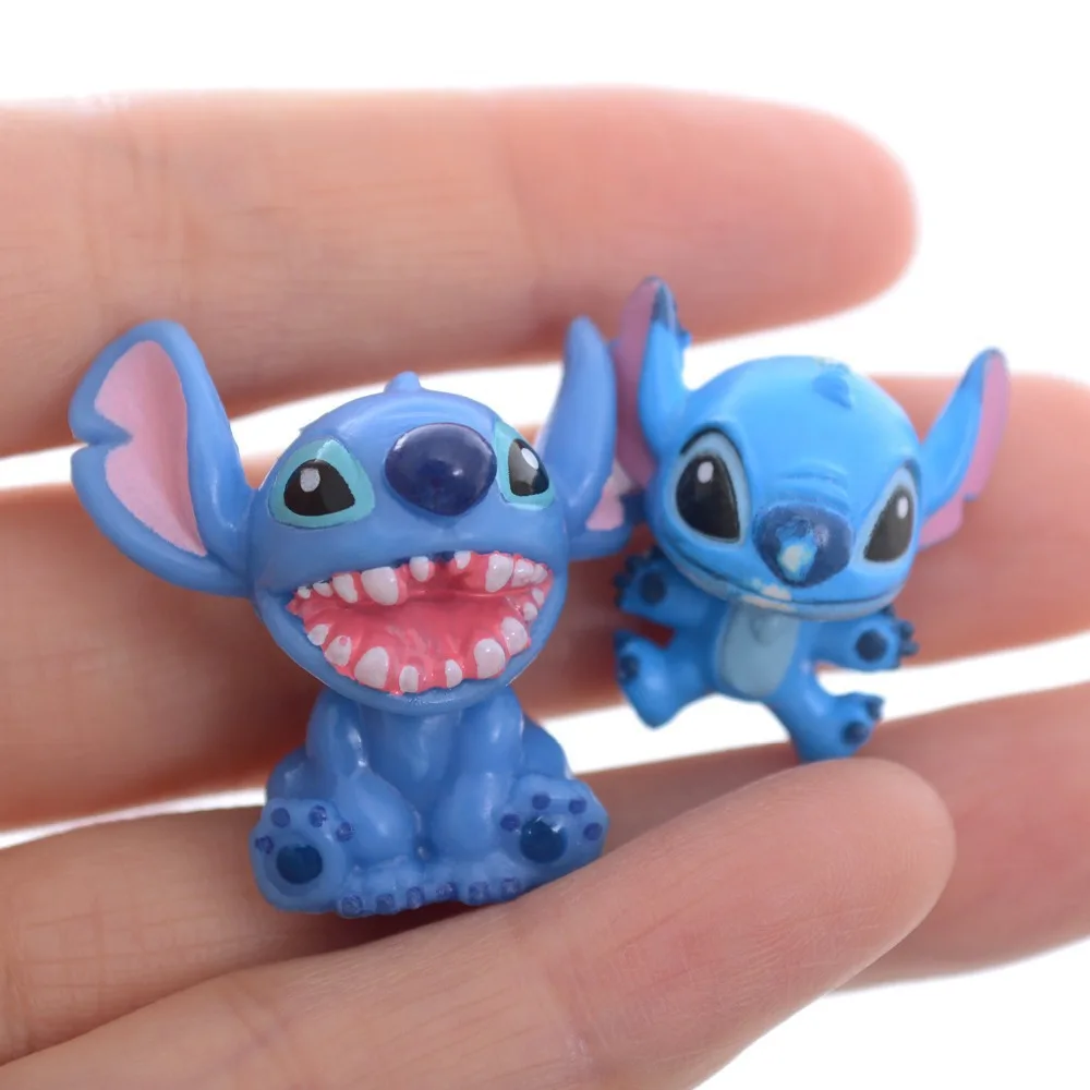 12 Pcs Biru Lucu Lilo Stitch Resin Tokoh Kartun Anime Gadis Anak