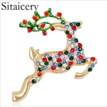 Sitaicery Colorful Rhinestone Deer Brooches For Women Man Unisex Christmas Reindeer Pins Luxury Coat Corsage Fashion Jewelry jujie fashion crystal deer brooches coat clothing scarf lapel pins elk corsage fashion jewelry