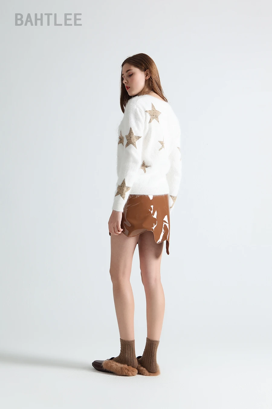 BAHTLEE зимние женские пуловеры с изображением Ангорского Кролика, свитер с интарсией, западный стиль, модный бренд, сохраняющий тепло, рисунок со звездами, белый цвет