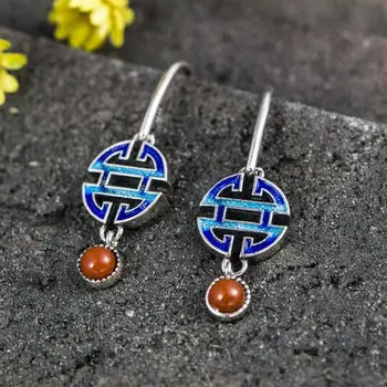 

Sukhothai silver finished 925 silver cloisonne craft retro White Butterfly Earrings national Shaolan
