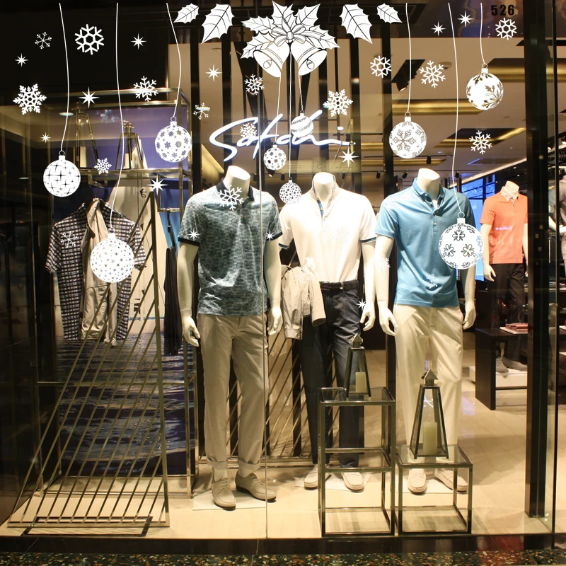 christmas balls bell snowflake stickers store mall wall glass door window stickers arranged christmas holiday birthday - Decoration Stores christmas balls bell snowflake stickers store mall wall glass door window stickers arranged christmas holiday birthday - Decoration Stores