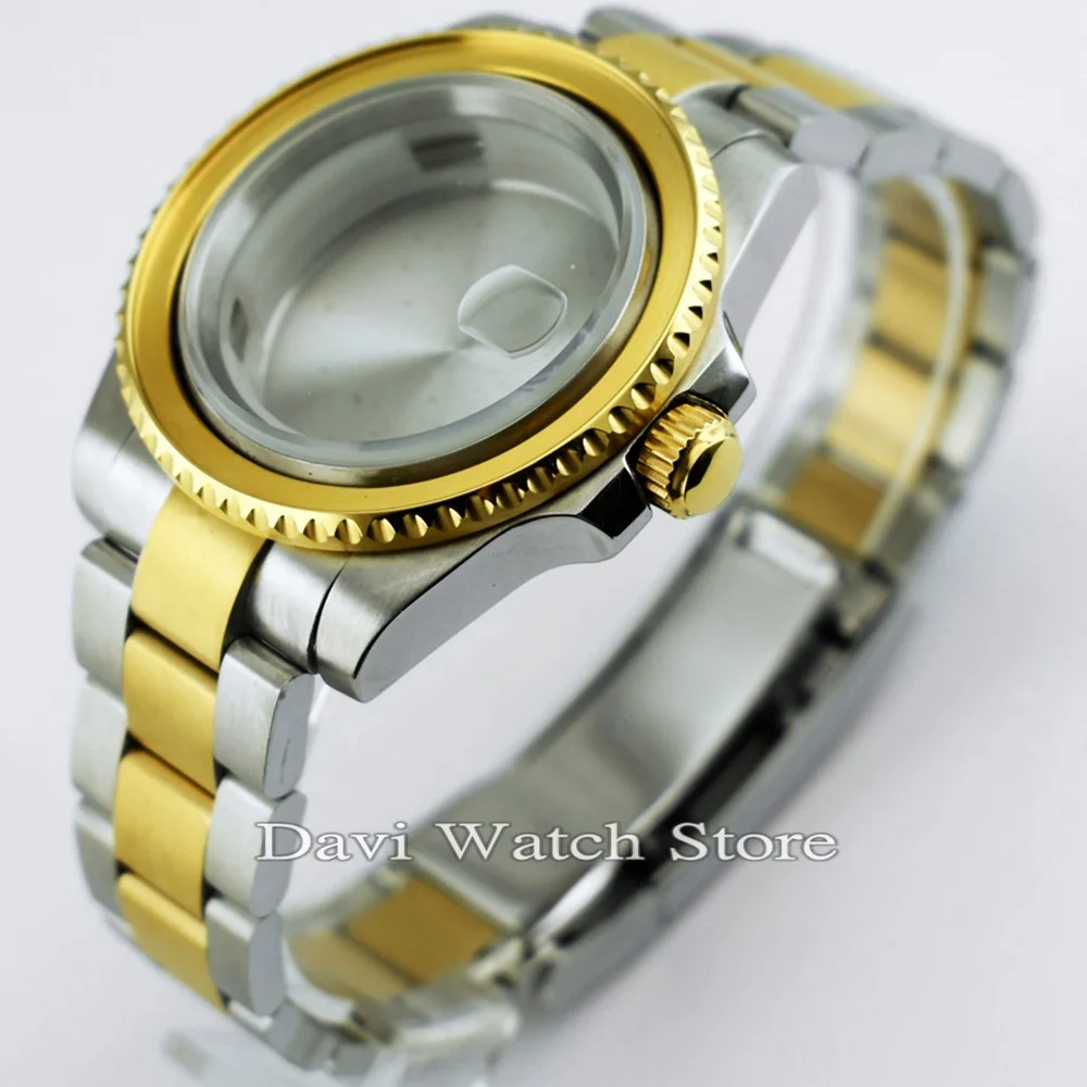

40mm Gold Case Fit ETA 2836,DG2813/3804,Miyota 82Series Watch Case +Bezelx1