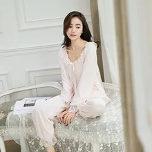 Дворцовая Пижама принцессы; хлопковые пижамы; женские весенние кружевные пижамы в стиле ретро с длинными рукавами; домашние костюмы