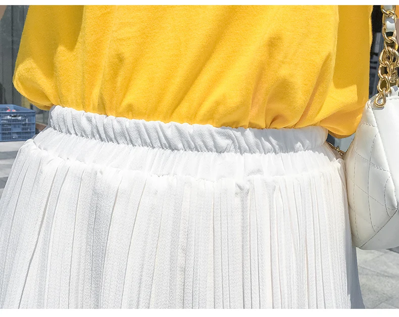 Демисезонный женские Модные Высокая талия плиссированные однотонные Цвет белый черный половины Длина эластичная юбка Акции Леди днища