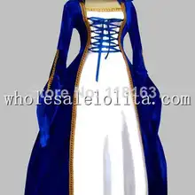 Готический синий и белый евро суд платье принцессы костюм ведьмы косплей ну вечеринку платье