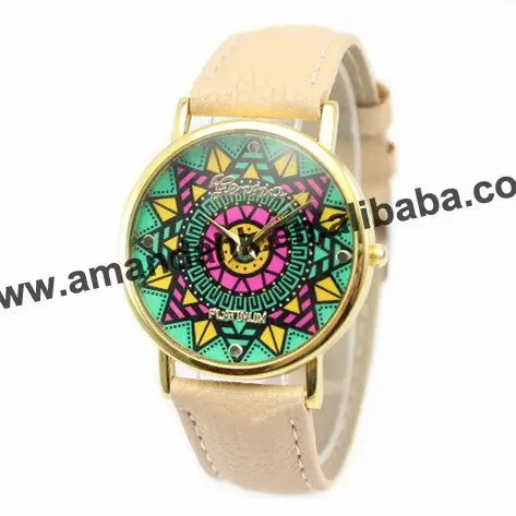 

100pcs/lot Hot Sale New Fashion Casual Women Geneva Watches Ethnic Geometry Flower Pattern Printed Quartz Watch Women Wristwatch