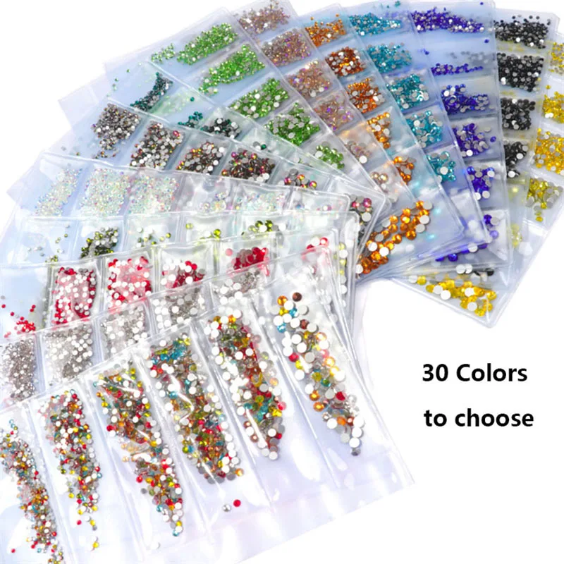  30 Colors 6 Sizes Mix Nail Rhinestones ss4 - ss12 3D Nail Art Gems Charms Flatback Glass Nail Art S