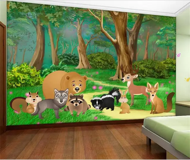 Custom Photo Wallpaper Living Room Background Kids Mural Cartoon Custom Photo Wallpaper Living Room Background Kids Mural Cartoon Forest Animal Wall For