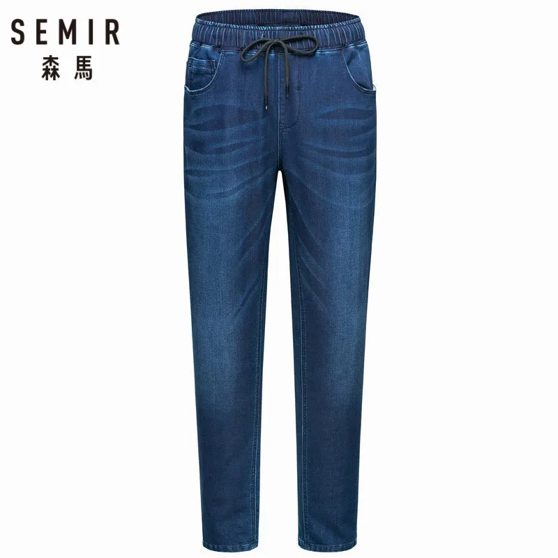 SEMIR мужские джинсы из потертой джинсовой ткани с боковыми карманами мужские Slim Fit хлопковый пулловер-на джинсах с кулиской на поясе для