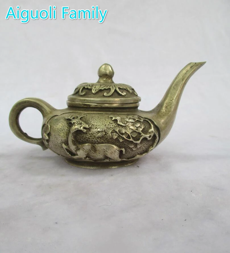 

Art collection old chinese handmade tibet silver deer tea pot/metal teapot craft for home decoration