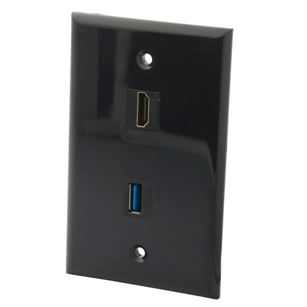 

1 Gang Solid Style Black Color 1 Port HDMI 1 Port USB 3.0 Wall Plate With Backside Female To Female Connector