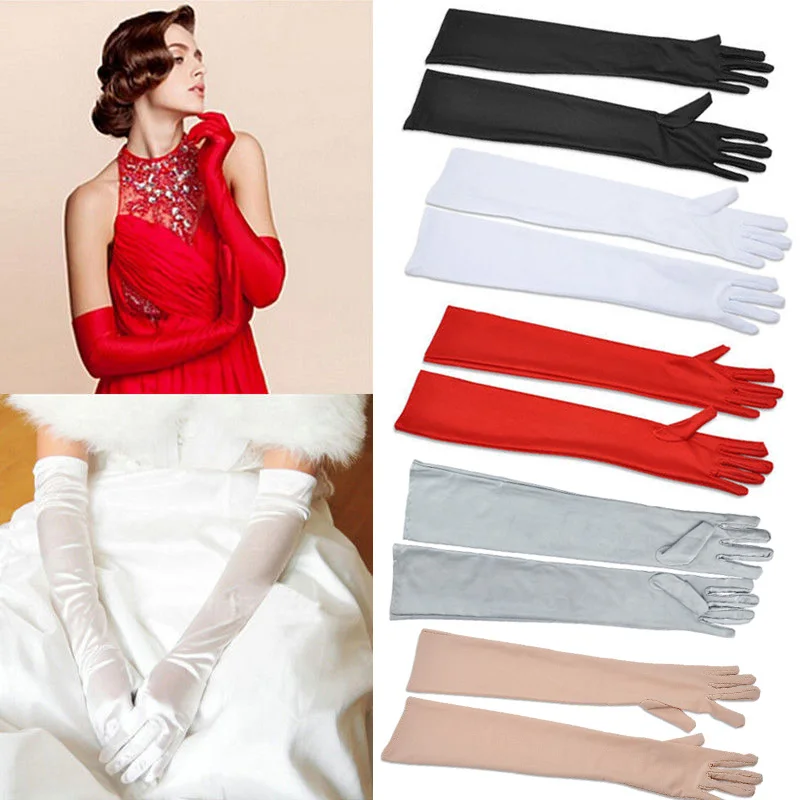 Satin Long Finger Elbow Sun protection gloves Opera Evening Party Prom