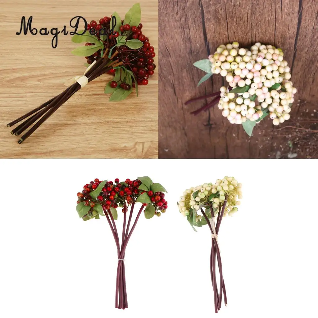 2pcs Artificial Blueberry Berries Fruits with Green Leaf Countertop Fake Flower Vase Potted Home DIY Centerpiece