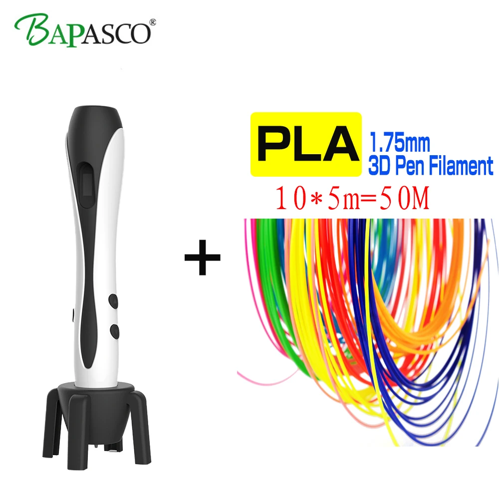 

3D Pen Christmas Gift BAPASCO New Model 3D Printer Pen Add 50M 1.75mm PLA Filament 3D Stereo Drawing Pen 3D Model Freeshipping