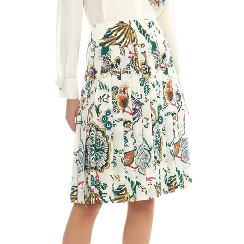 Шикарная Цветочная печать миди плиссированные юбки женские осень зима средней длины Элегантная юбка с высокой талией Офисная Женская юбка с высокой талией