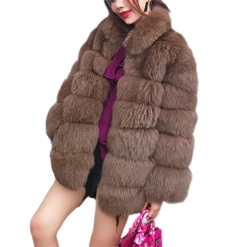 

Plus Siize 3XL Winter Fashion Evening Party Women Faux Fox Fur Coats Female Stand Fur Collar Warm Fake Fur Jackets Overcoat X96