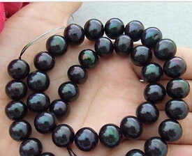 

huij 00639 10-11mm Black Keshi Freshwater Cultured Pearl Round Loose Beads Strand 15