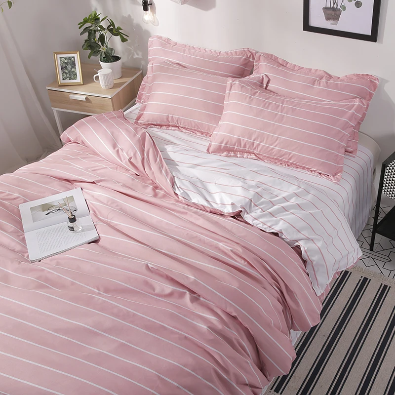 Solstice домашний текстиль розовый в полоску Nordic просторные постельное белье 3/4 шт для девочек взрослая женщина постельное белье пододеяльник наволочку лист