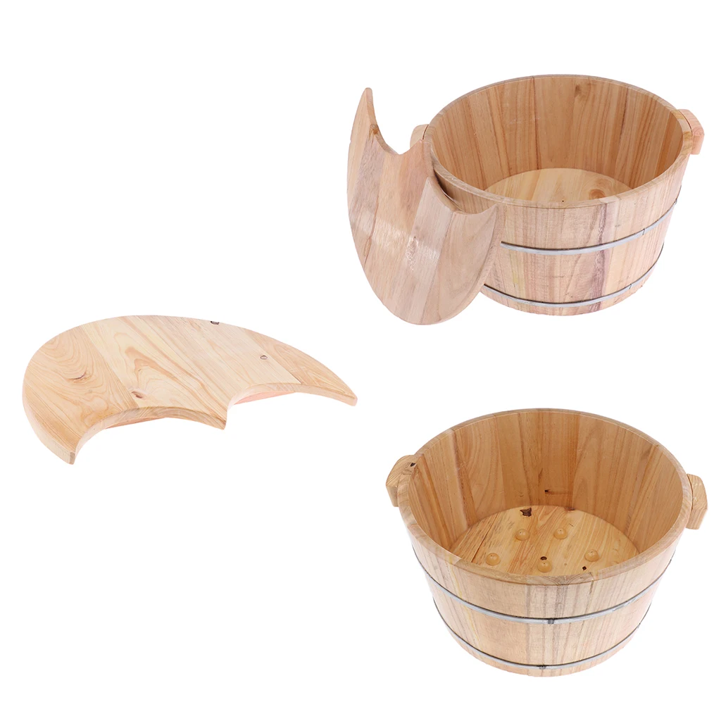

2PCS Wood Foot Spa Bath Basin Tub Feet Soaking Wash Bucket Lid Barrel