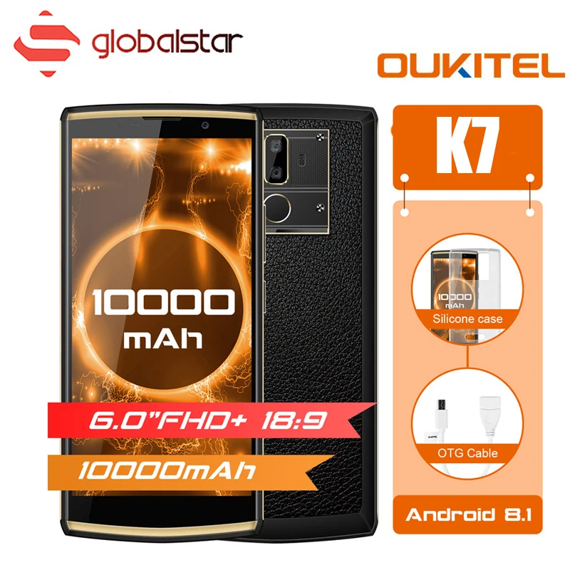 Oukitel K7 10000 мАч большой Батарея смартфон mtk6750t восемь ядер 6,0 дюймов FHD + Дисплей 4G RAM 64g ROM Android 8,1 OTG Мобильный телефон 4G