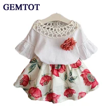 GEMTOT Girls Clothing Sets Kids Clithes 2017 Summer Fashion New Baby Wear Flower Tops + Dresses Children Simple Suits Clothes