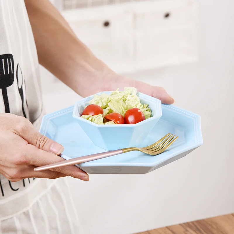 Japanese creative ceramic plate and bowl irregular octagonal snack plate and bowl (13)