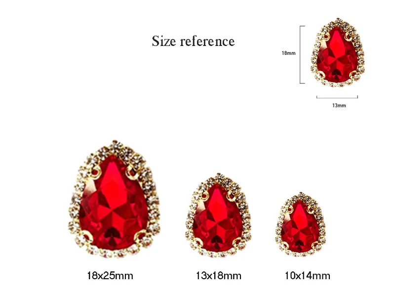 Красная Золотая Нижняя стеклянная Пряжка высшего класса с кристаллами, в форме капли пришить стразы, Diy Свадебные украшения 10 шт./упак. SWSK07