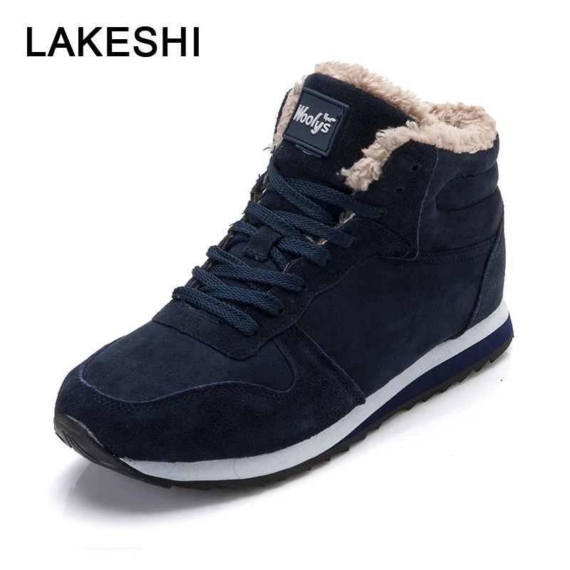 

LAKESHI Men Snow Boots 2018 Fashion Men Boots Flock Winter Boots Keep Warm Male Shoes Round Toe Ankle Boots Work Shoes Men