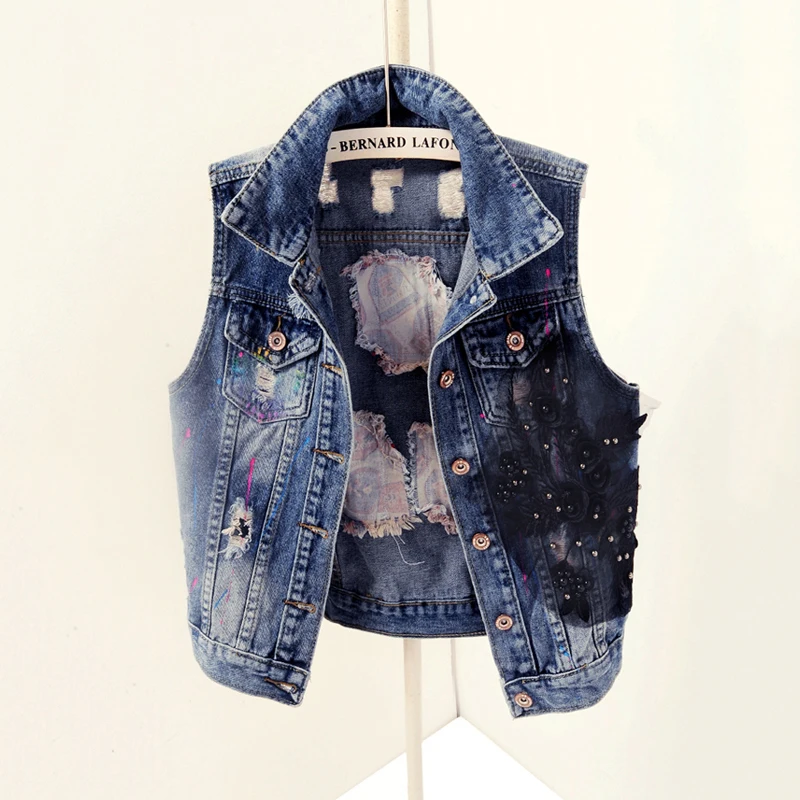 

Spring Summer Sleeveless Jacket jacket Jeans vest Women 2019 Casual Tops lapel Female Waistcoats Slim Denim Short Jackets Female