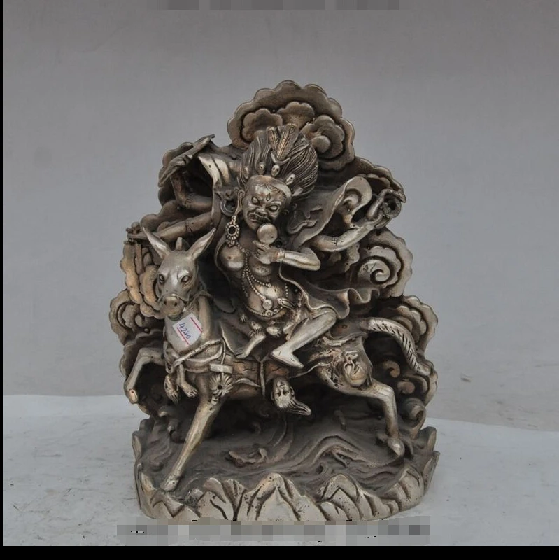

zhmeru0034@++Tibet Buddhism Silver Palden Lhamo Setrap Deity Tantra Buddha ride horse Statue