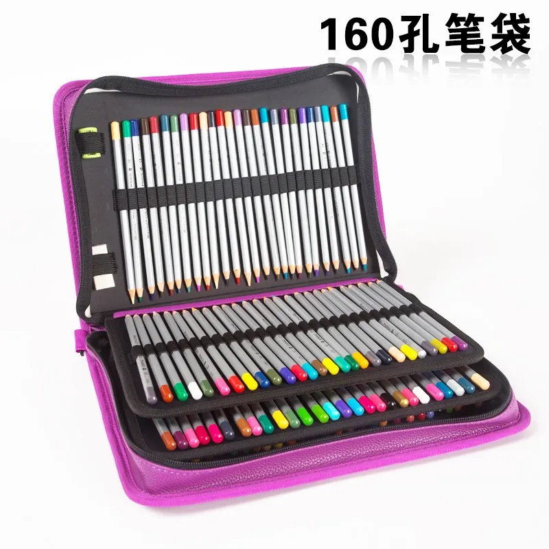 

160 Hole Folding PU Leather School Pencils Case Large Capacity Portable Pencil Bag For Colored Pencil Gel Pen Case Art Supplies