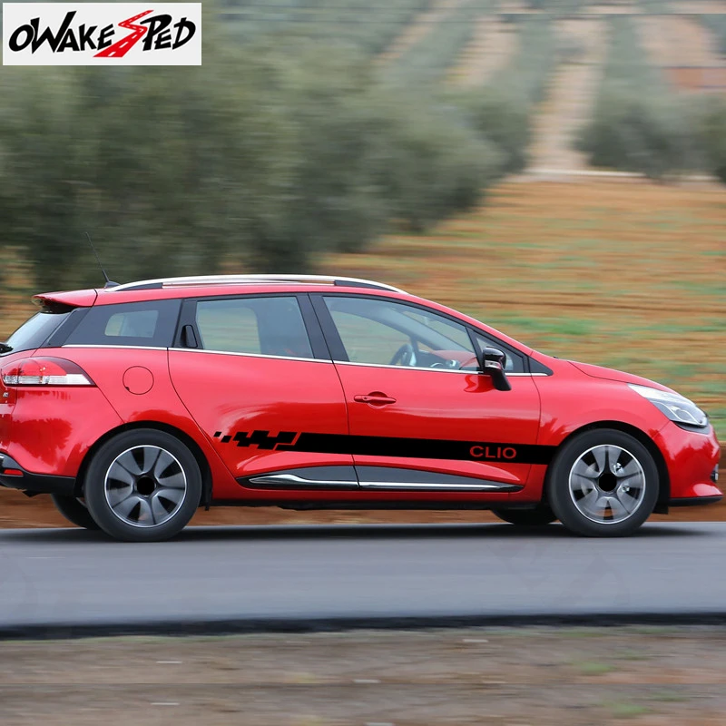 Для Renault Clio, спортивные полоски, наклейки для боковой двери автомобиля, для юбки, авто, для тела, Декор, наклейка, водонепроницаемый, гоночный стиль, индивидуальные наклейки