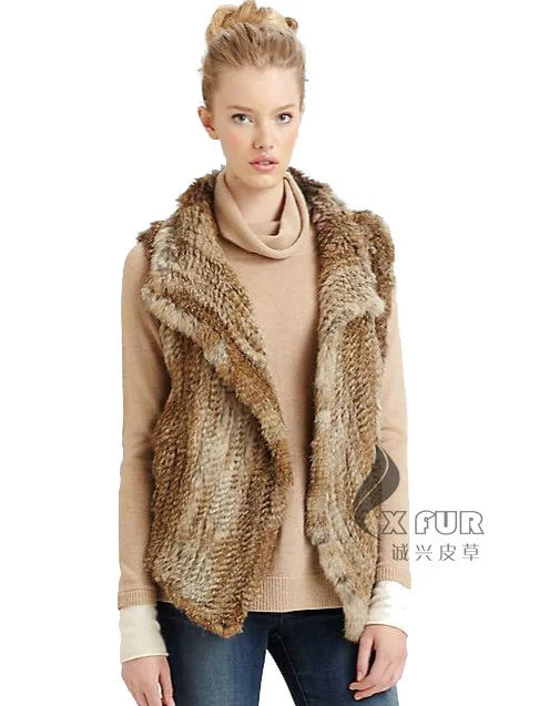 

CX-G-B-38 Newest Style Knitted Real Rabbit Fur Vest