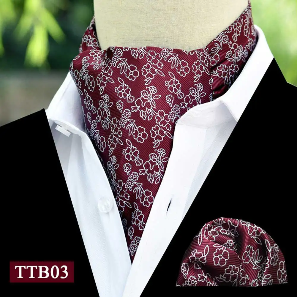  Mens Ascot Cravat Scarves Handkerchief Floral Print Wedding Pocket Square Set